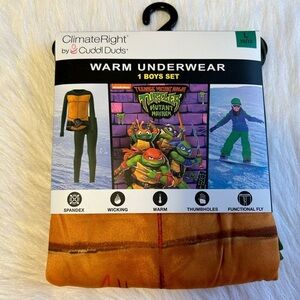 ClimateRight By Cuddl Duds Underwear Boy Size L Ninja Turtles Pajamas Thumbholes